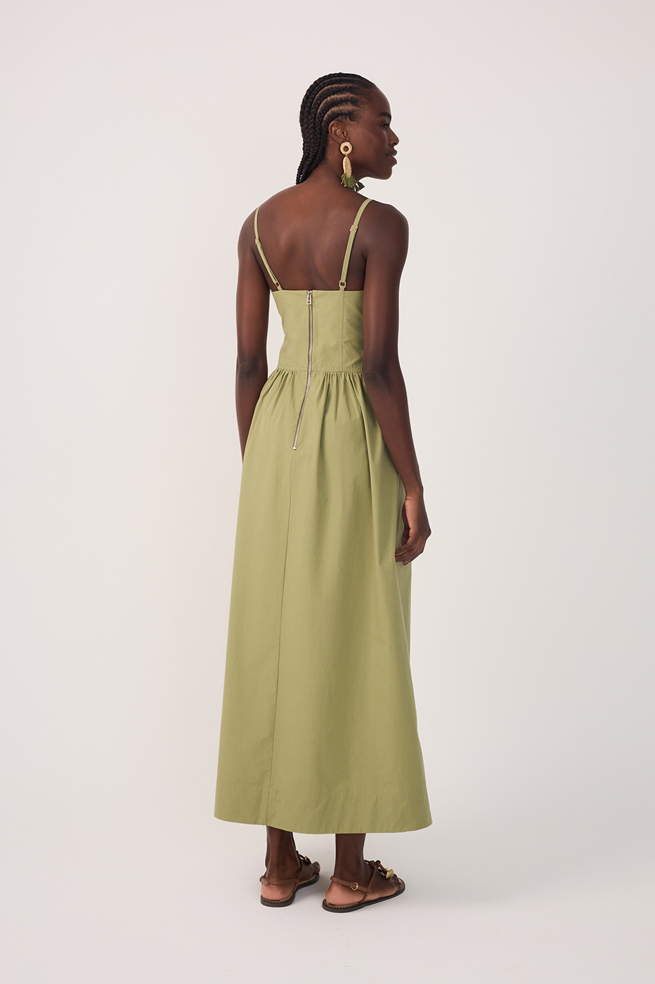 Green Corset Bodice Straps Midi Dress_5