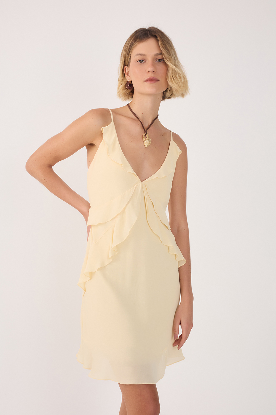Beige Concha Layered V Neck Mini Dress_3