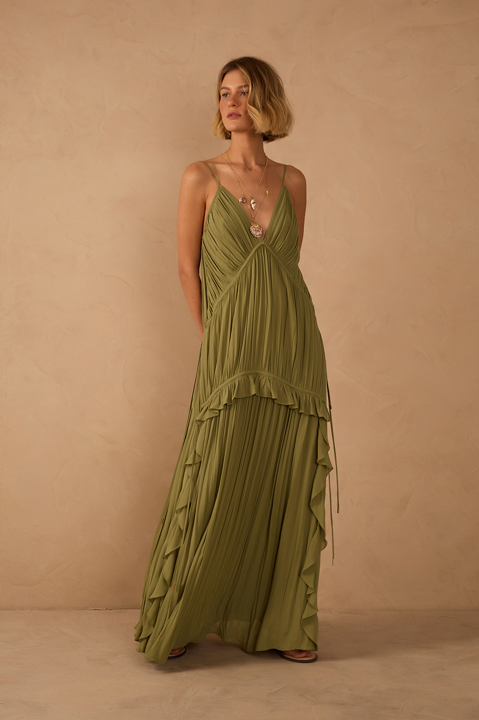 Long Crepe Draped Dress
