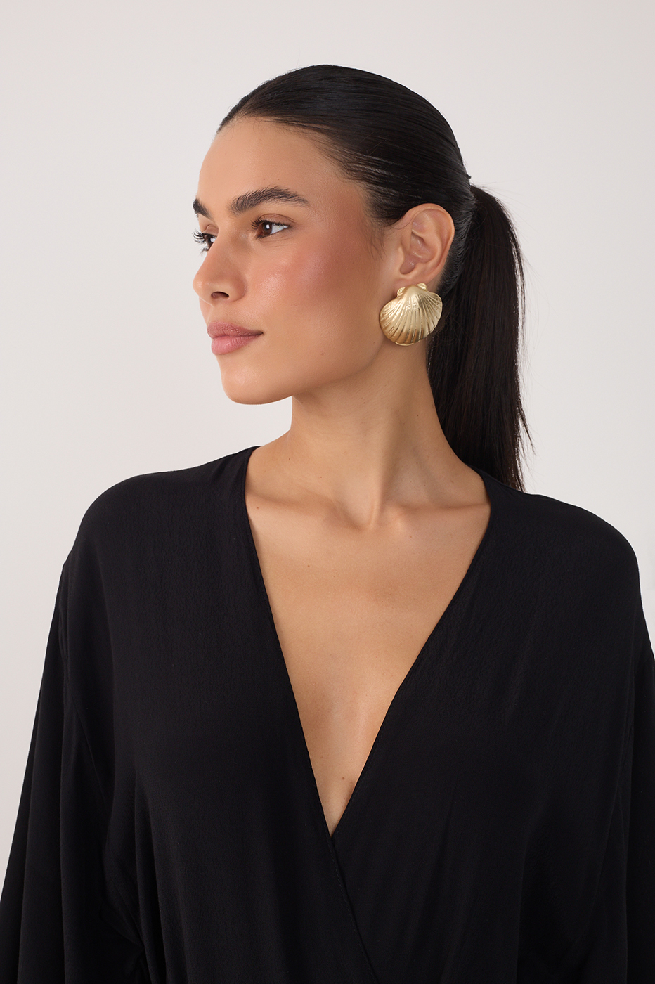 Black V Neck Wrap Long Sleeve Maxi Dress_4