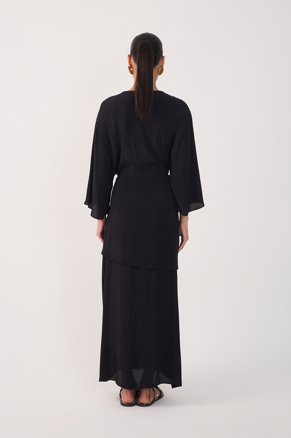 Black V Neck Wrap Long Sleeve Maxi Dress_6