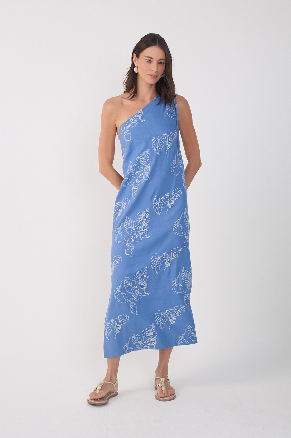 Blue One-Shoulder Embroidered Maxi Dress_2