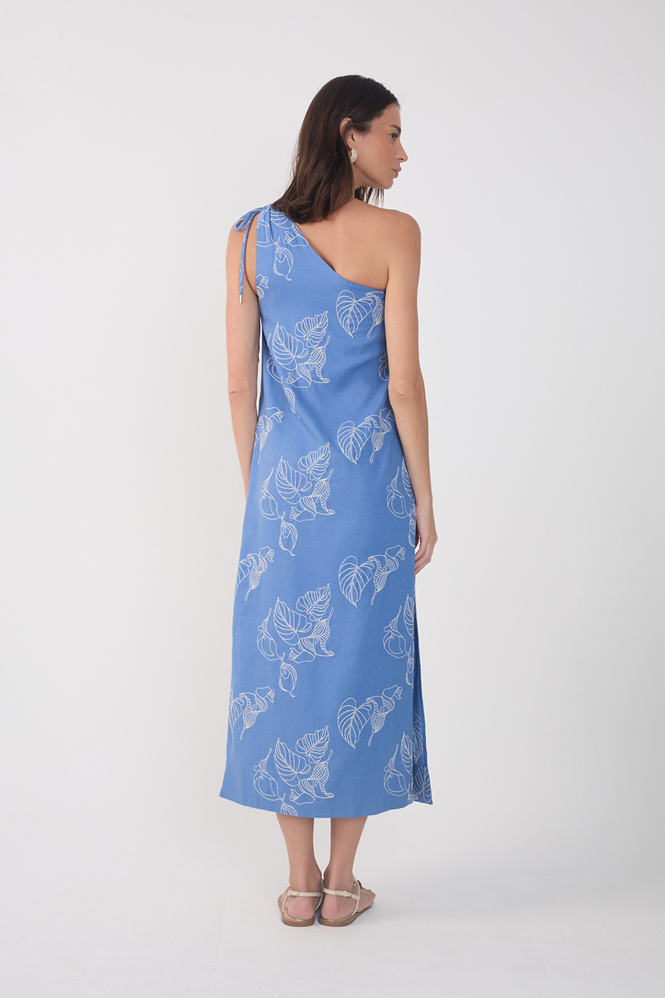Blue One-Shoulder Embroidered Maxi Dress_5