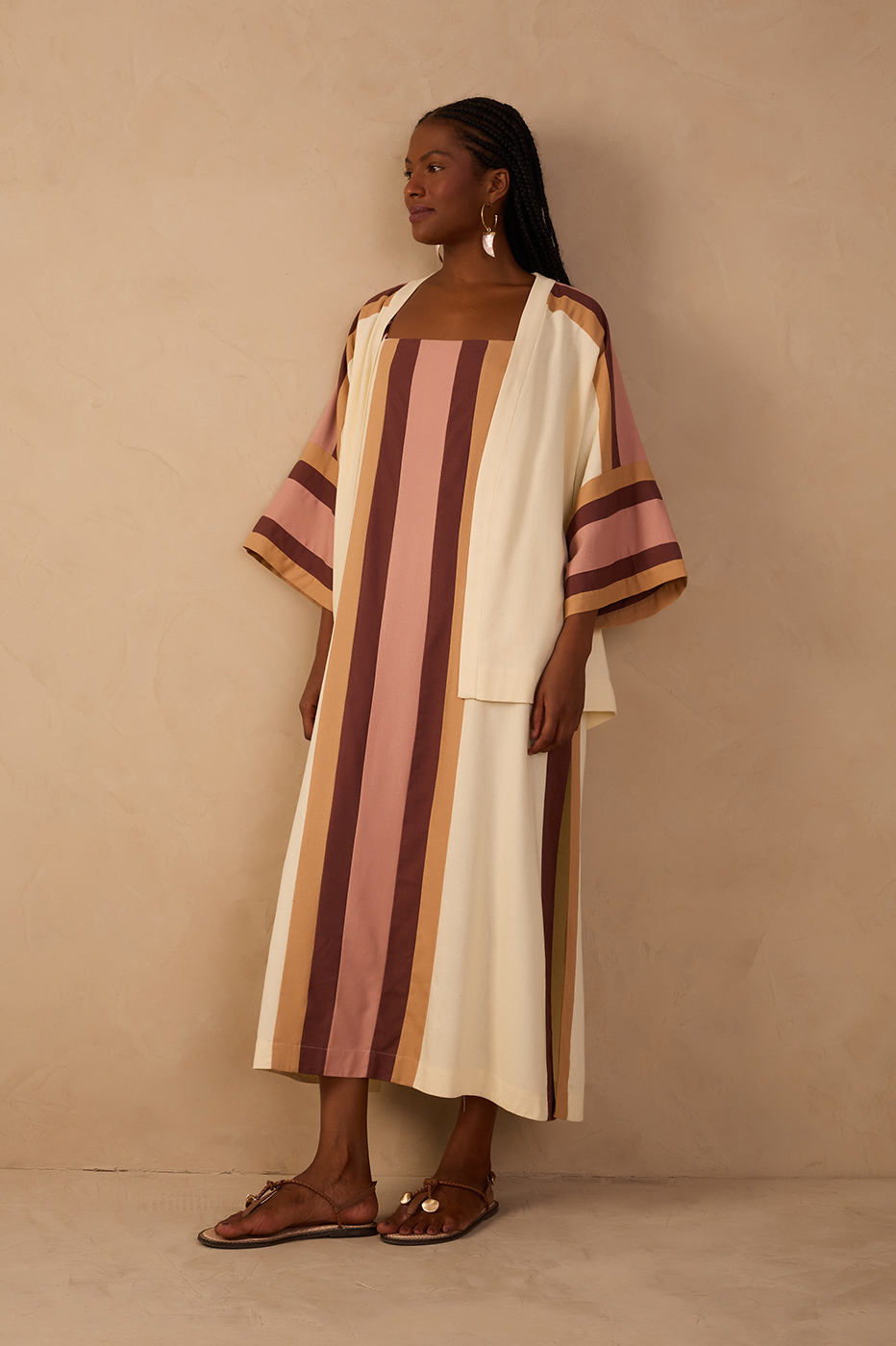 Multicolor Square Neck Kimono Midi Dress_1