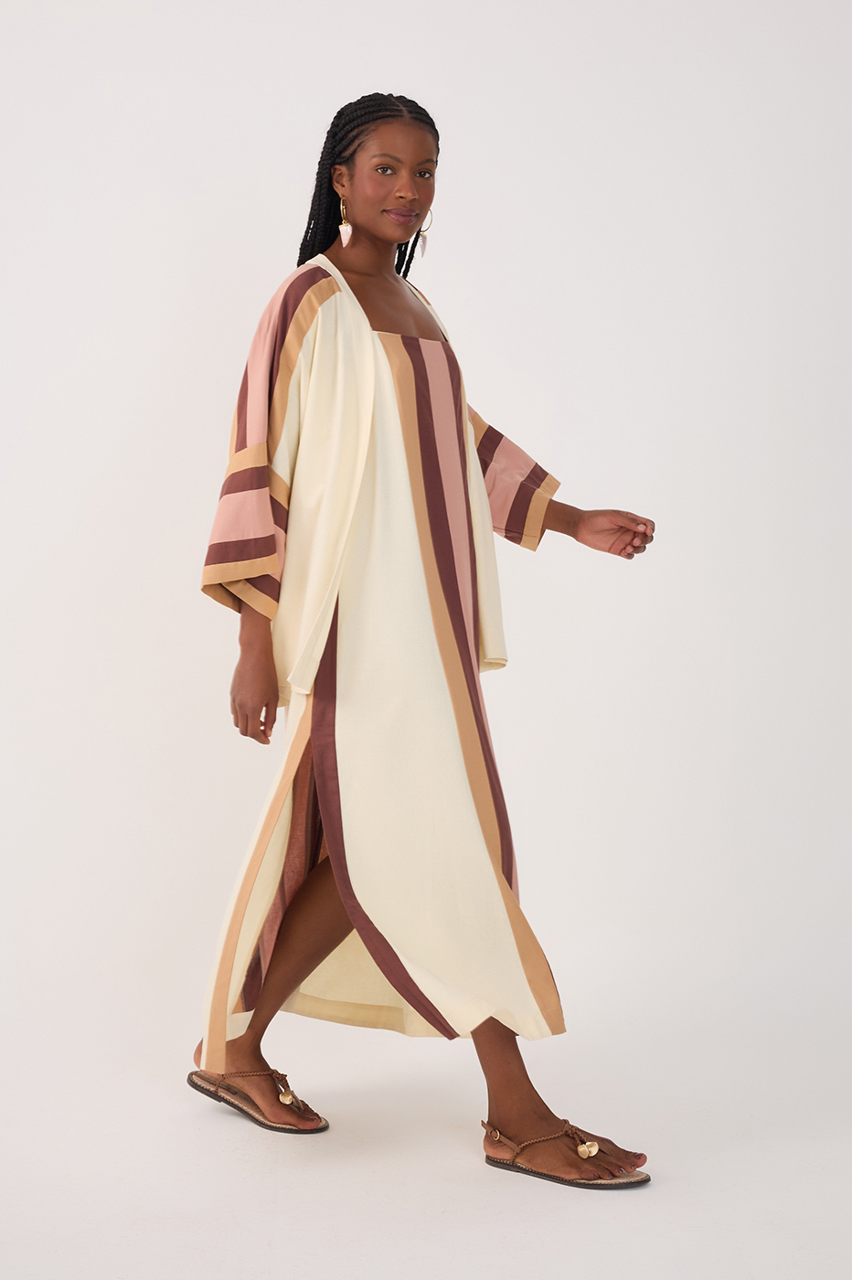Multicolor Square Neck Kimono Midi Dress_2