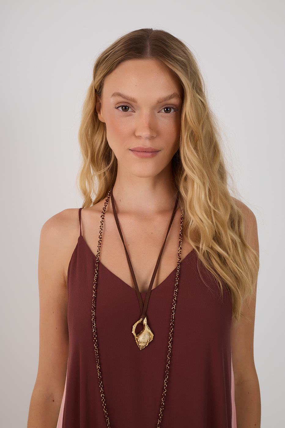 Brown V Neck Sleeveless Crepe Maxi Dress_4