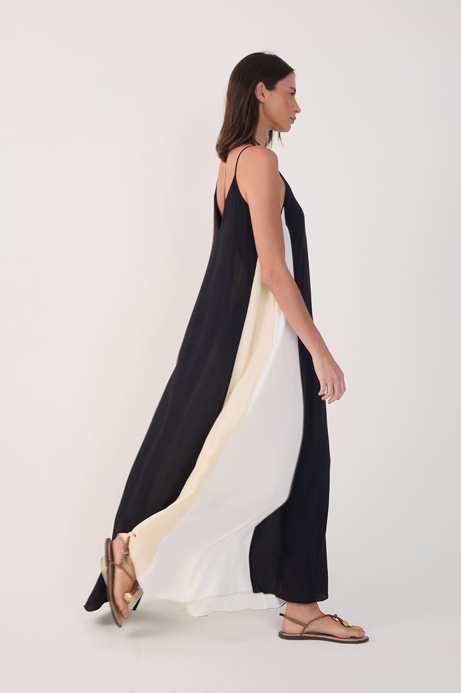 Cropped Crepe Color Cut Out Dress