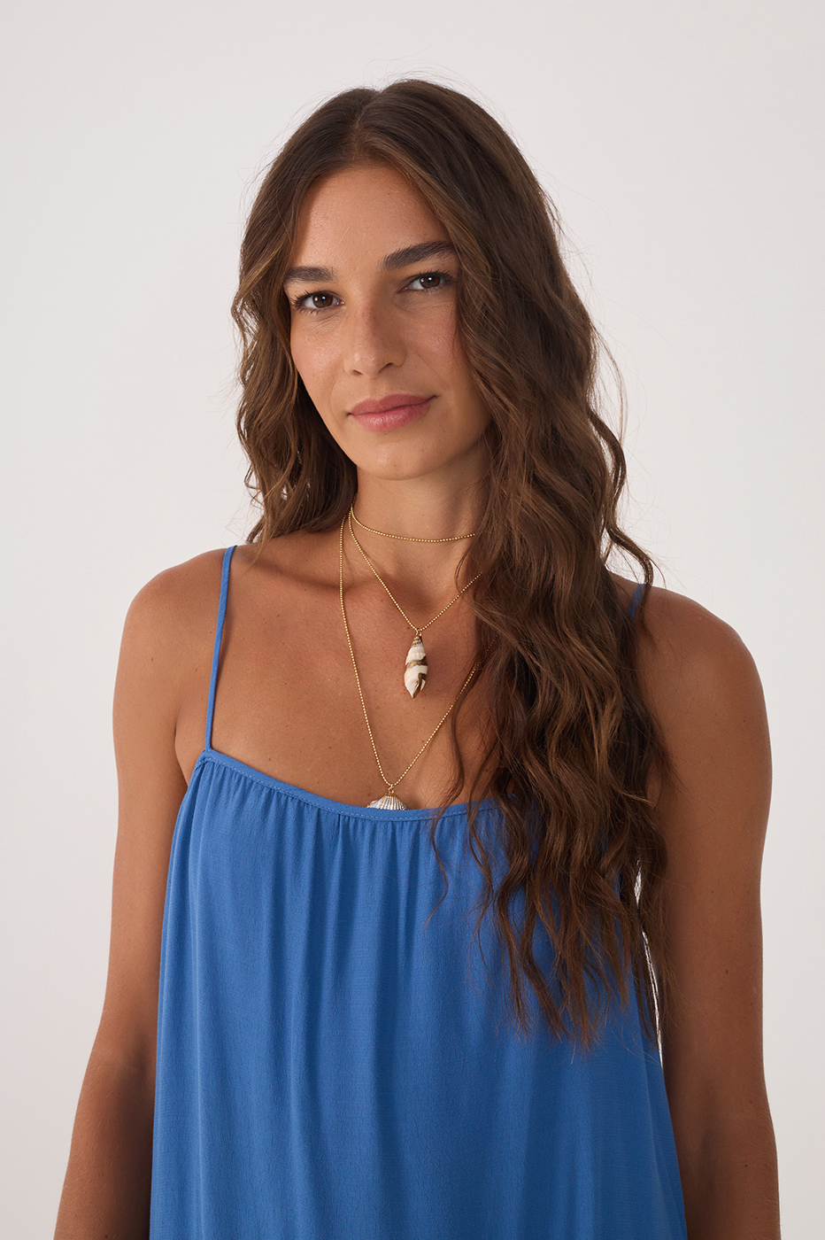 Blue Sleeveless Layered Crepe Mini Dress_4