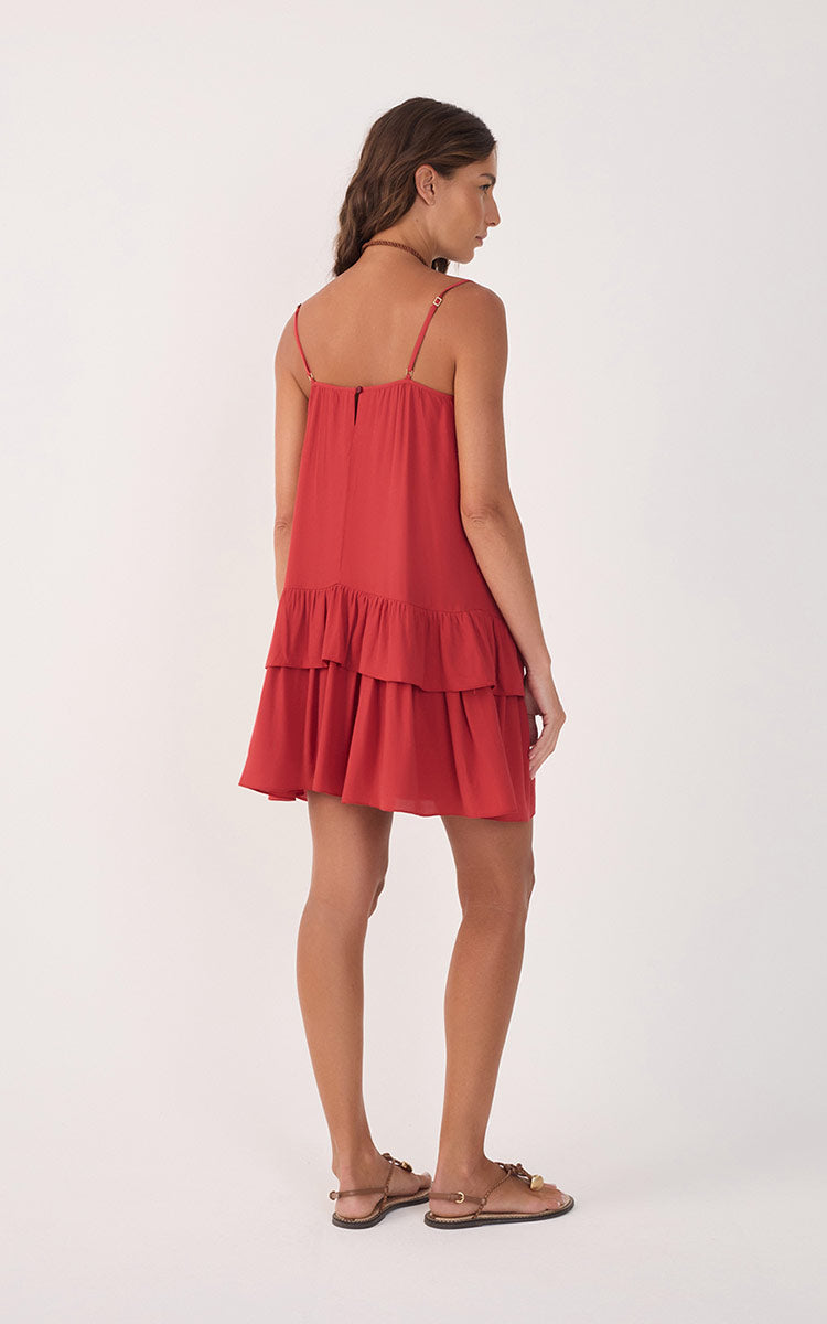 Red Sleeveless Layered Crepe Mini Dress_5