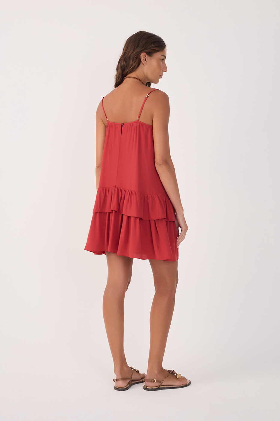Red Sleeveless Layered Crepe Mini Dress