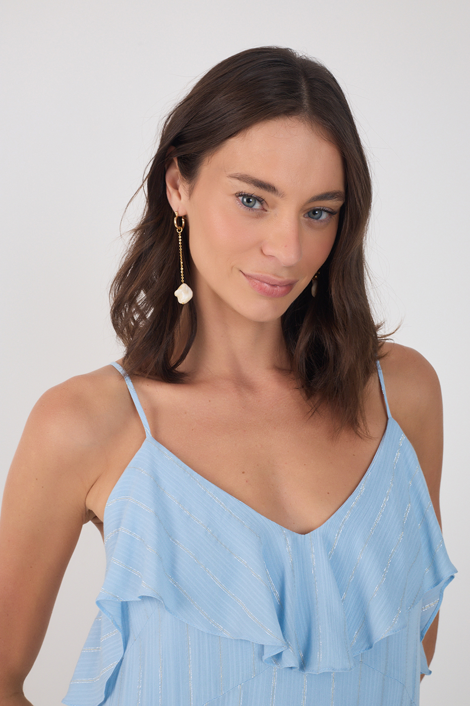 Blue Lurex Sleeveless Ruffled Midi Dress_4