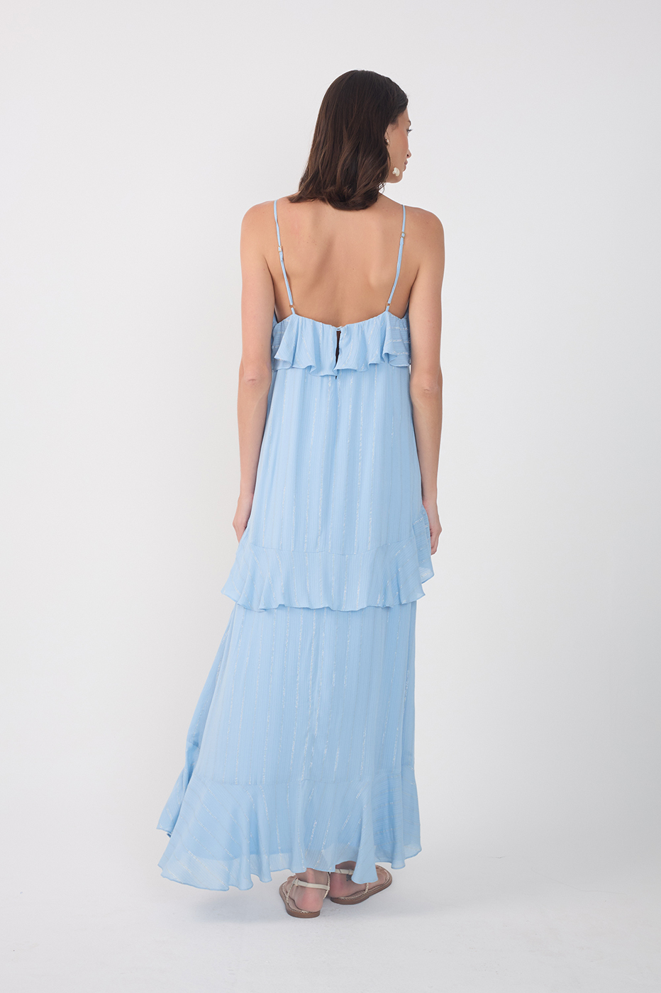 Blue Lurex Sleeveless Ruffled Midi Dress_5