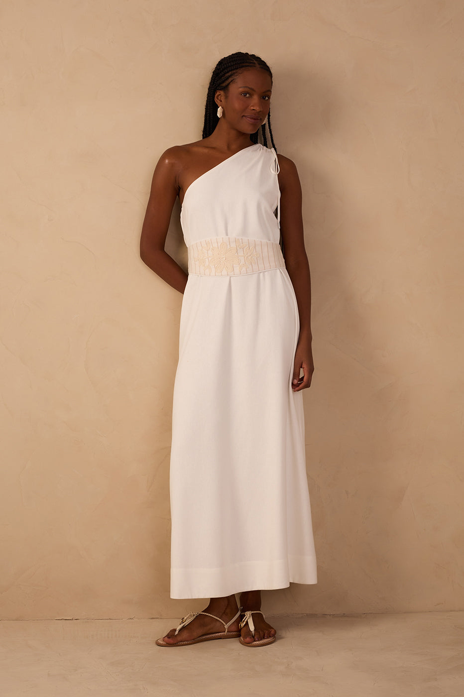 CROPPED LINEN EMBROIDERED YOKE DRESS_1