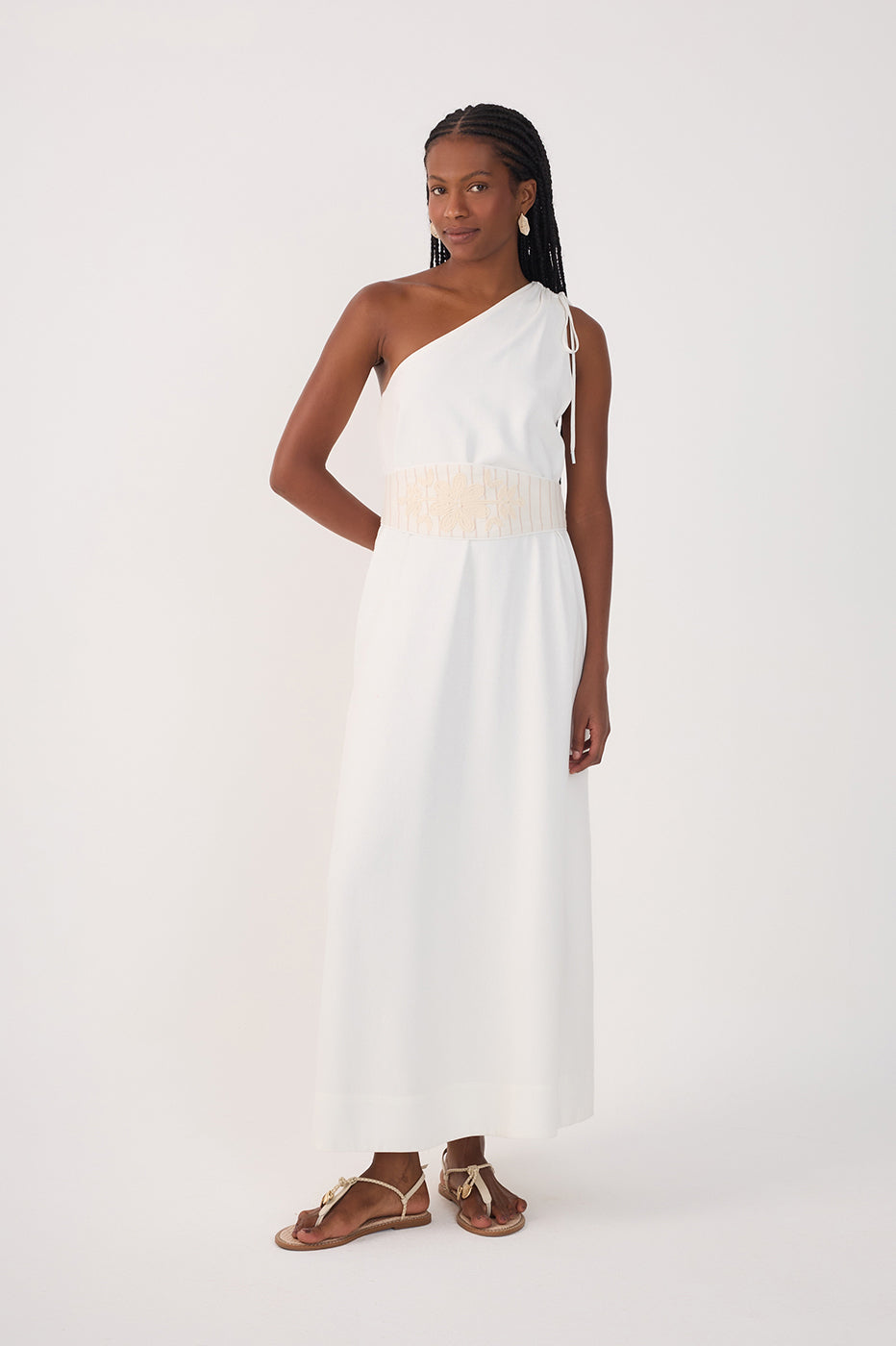 CROPPED LINEN EMBROIDERED YOKE DRESS_2