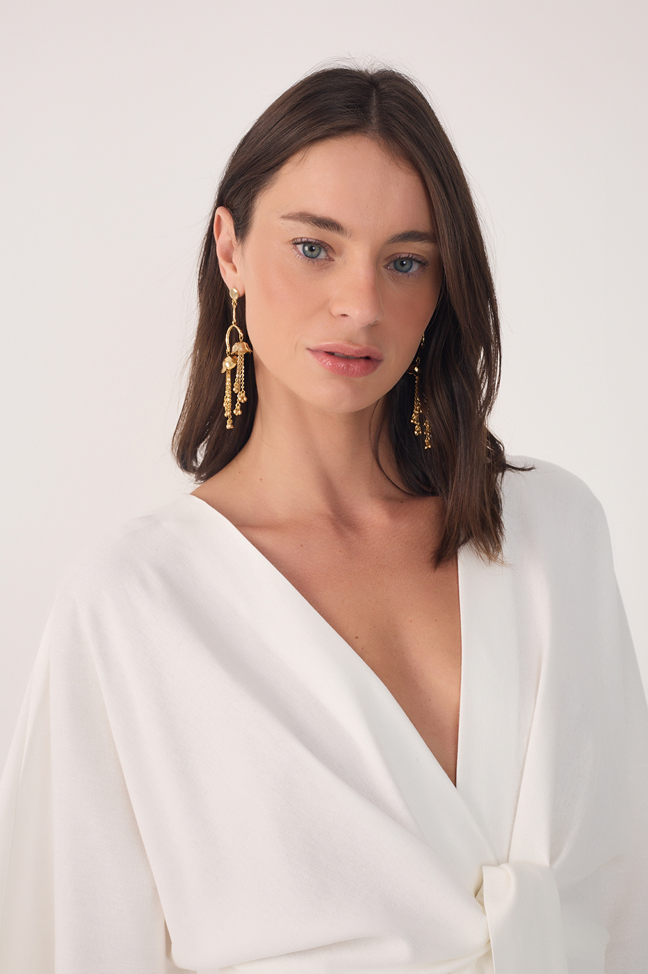 Off White Linen Short Balloon Sleeve Dress_5