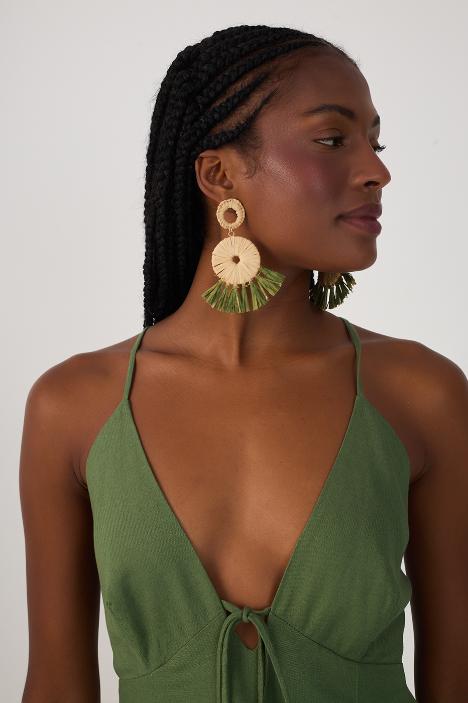 Green Front Ties Side Slits Midi Dress_5