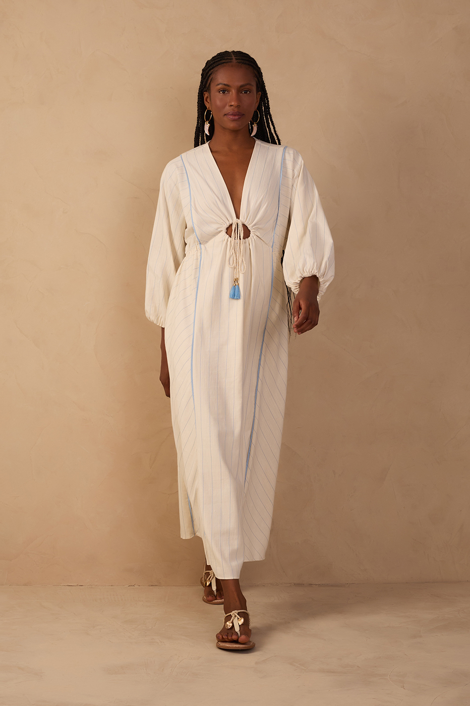 Blue Front Cut-Out Long Sleeve Maxi Dress_1