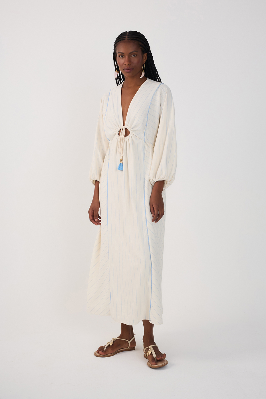 Blue Front Cut-Out Long Sleeve Maxi Dress_2