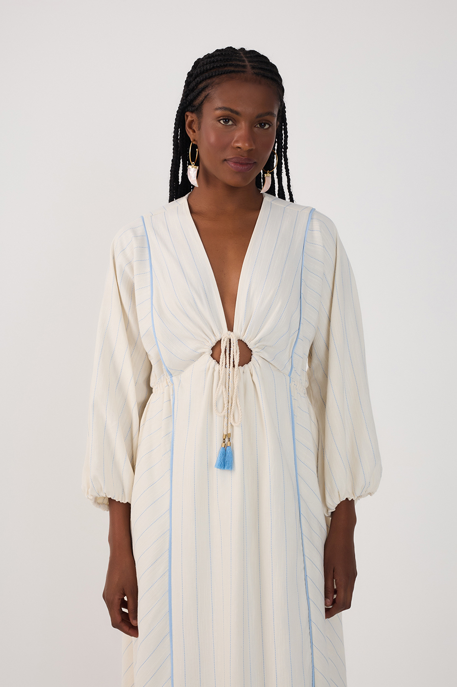 Blue Front Cut-Out Long Sleeve Maxi Dress_3