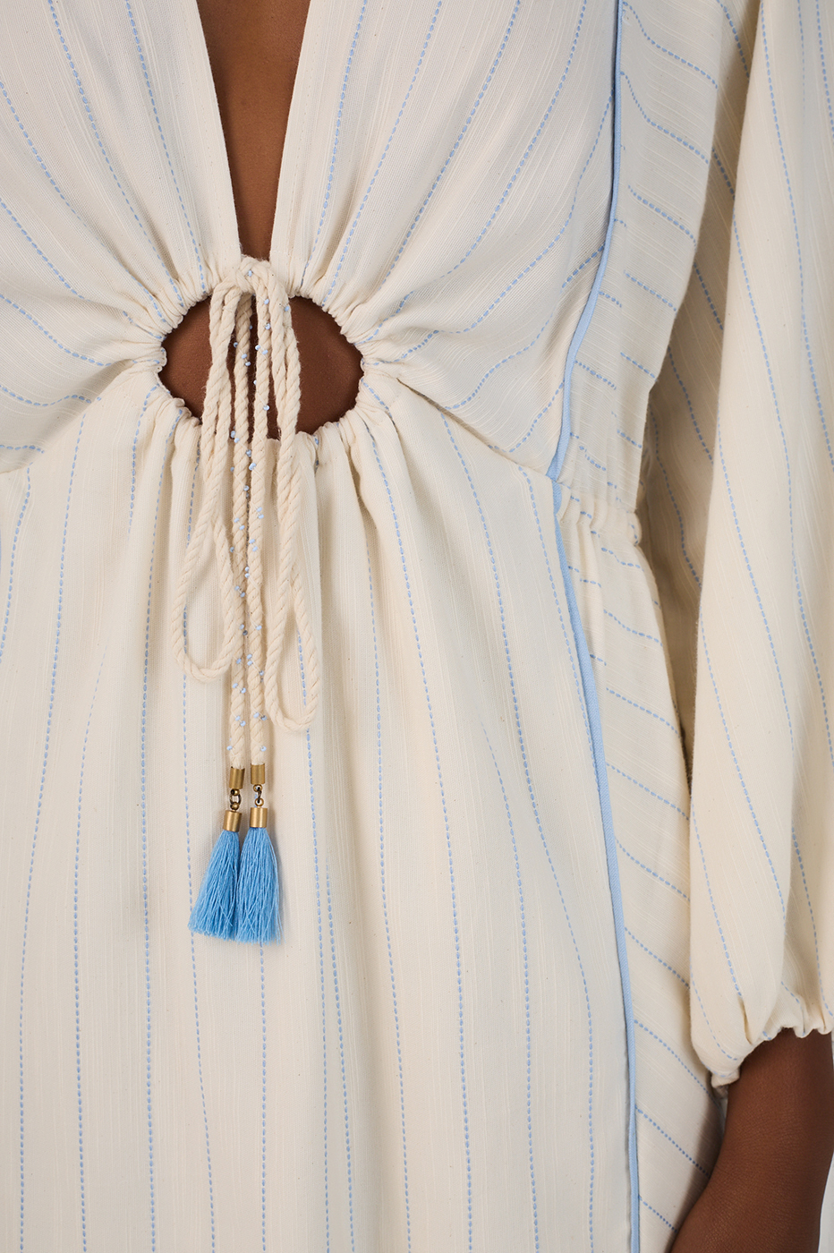 Blue Front Cut-Out Long Sleeve Maxi Dress_5