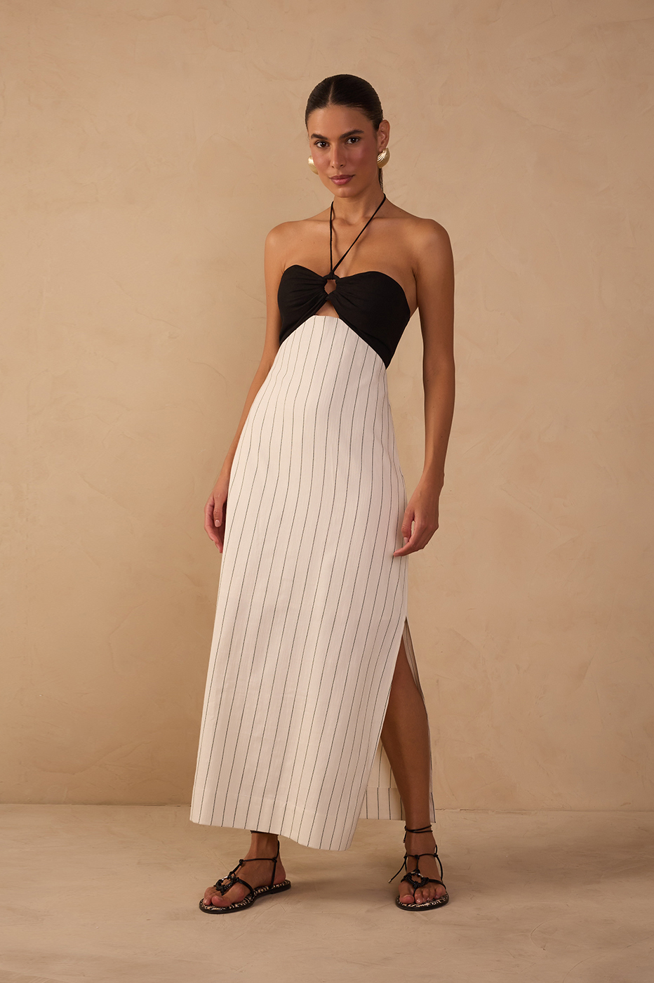 Off-White Stripes Side Slits Midi Dress_1