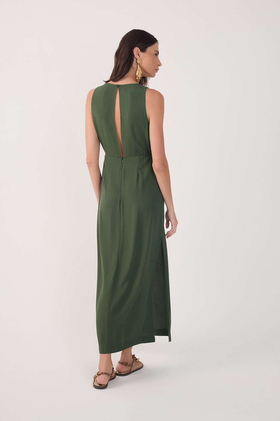 Green Cut-Out Bodice Side Slits Maxi Dress_5