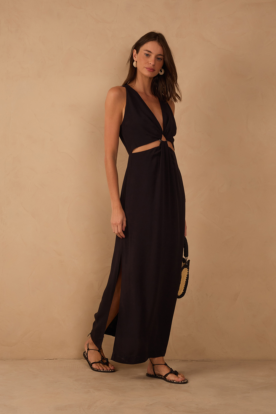 Black Cut-Out Bodice Side Slits Maxi Dress_1