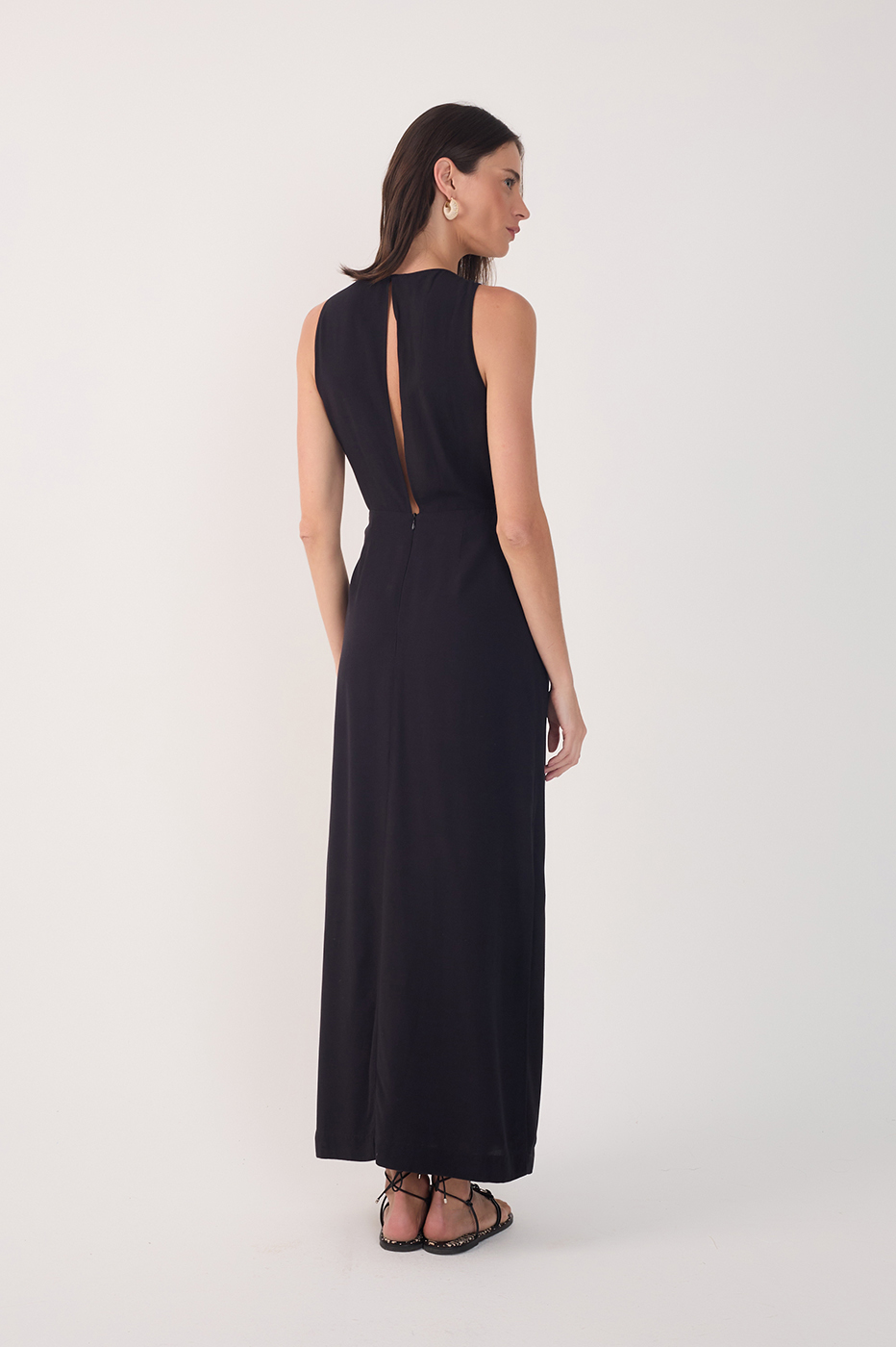 Black Cut-Out Bodice Side Slits Maxi Dress_6