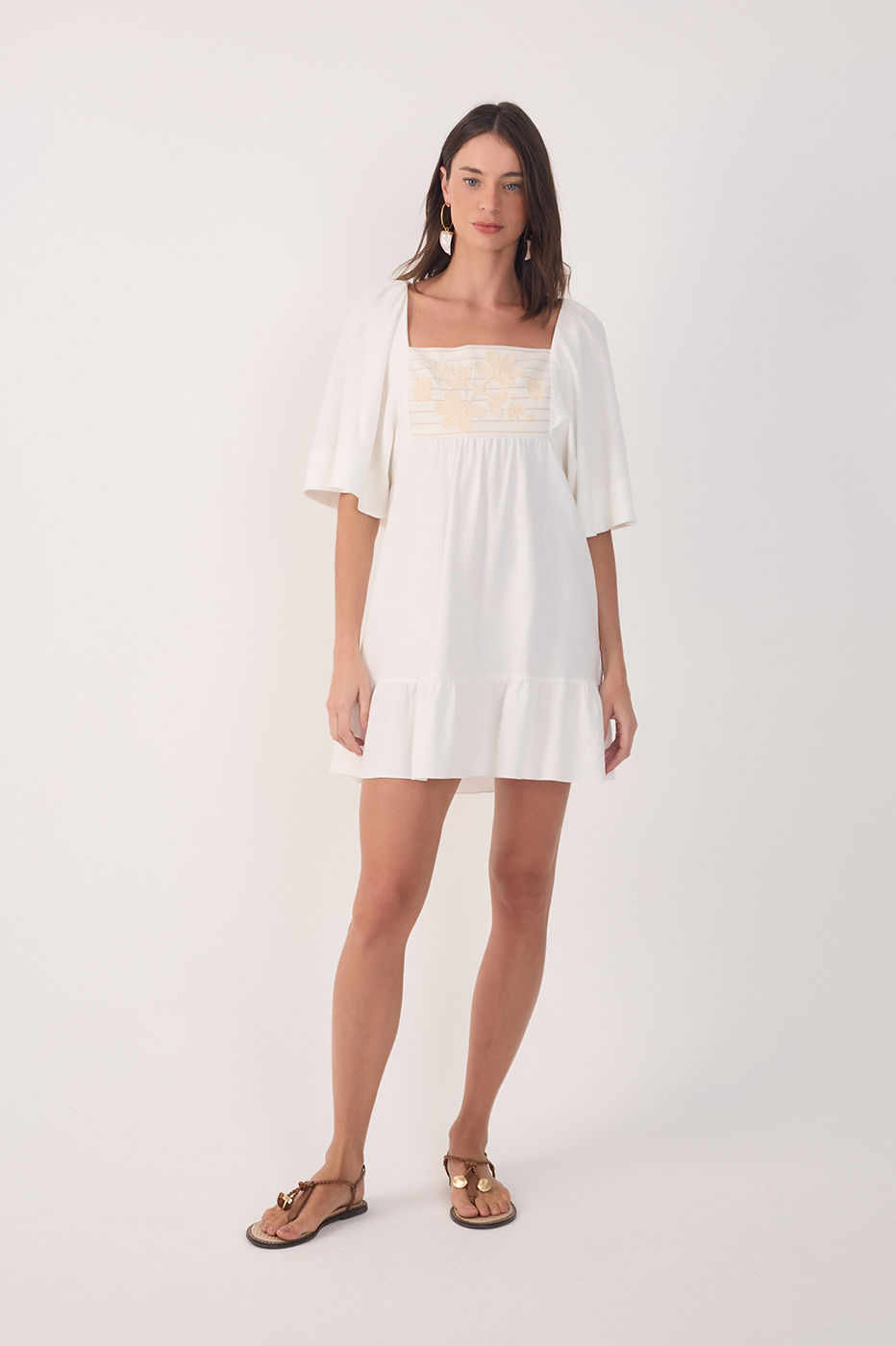 SHORT LINEN EMBROIDERED YOKE DRESS_2