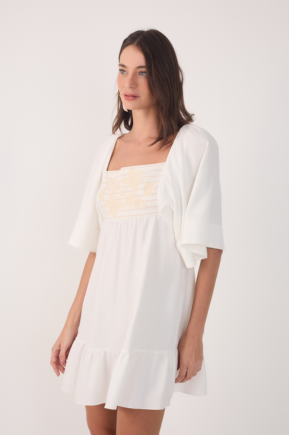 SHORT LINEN EMBROIDERED YOKE DRESS_3