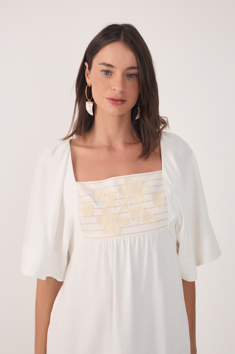 SHORT LINEN EMBROIDERED YOKE DRESS_4