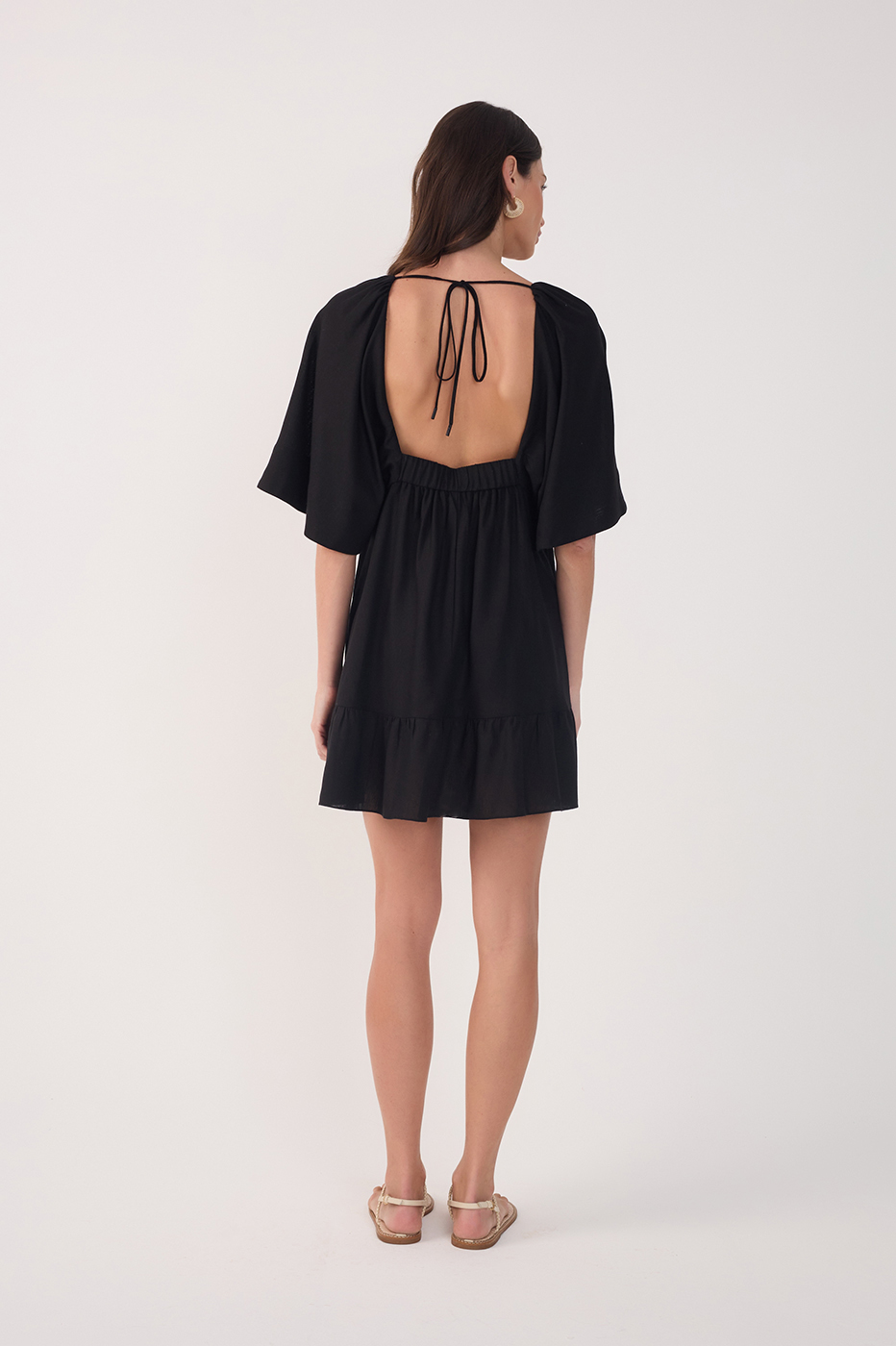 Black Embroidered Puff Sleeve Mini Dress_6