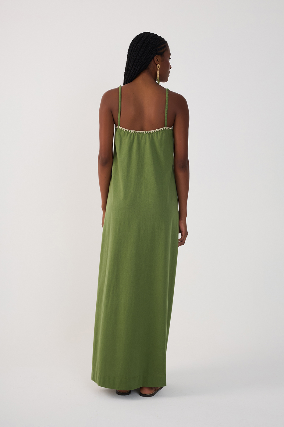 Green Embroidered Side Slits Maxi Dress_6