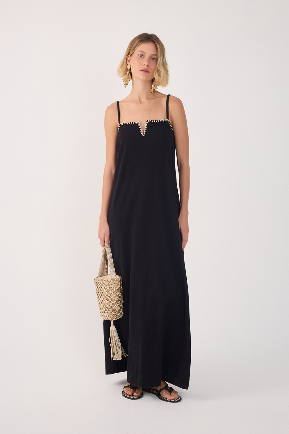 Black Embroidered Side Slits Maxi Dress_2