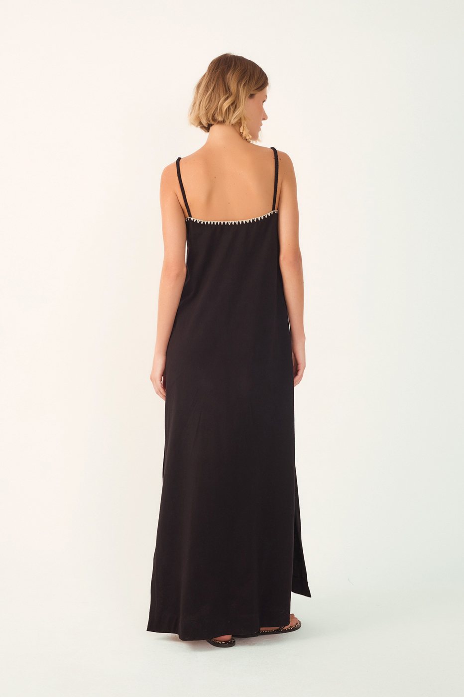 Black Embroidered Side Slits Maxi Dress_6