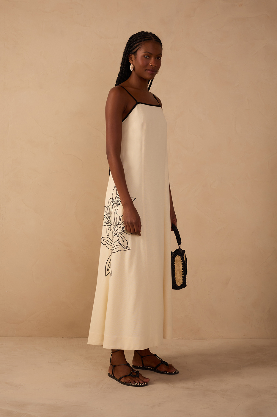 CROPPED LINEN FLORAL EMBROIDERED DRESS_1
