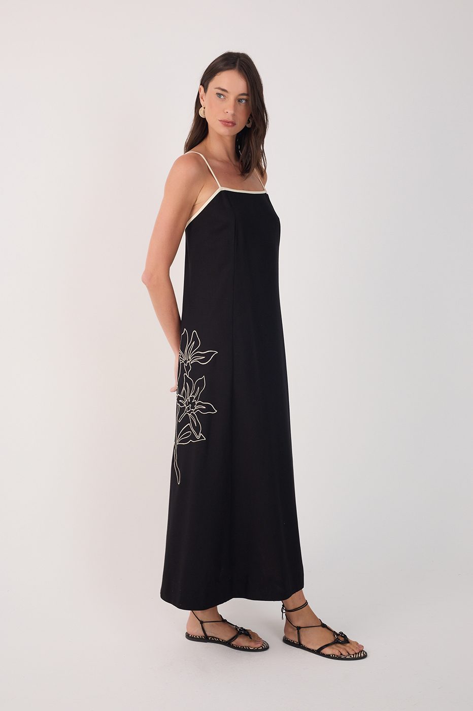 CROPPED LINEN FLORAL EMBROIDERED DRESS_2