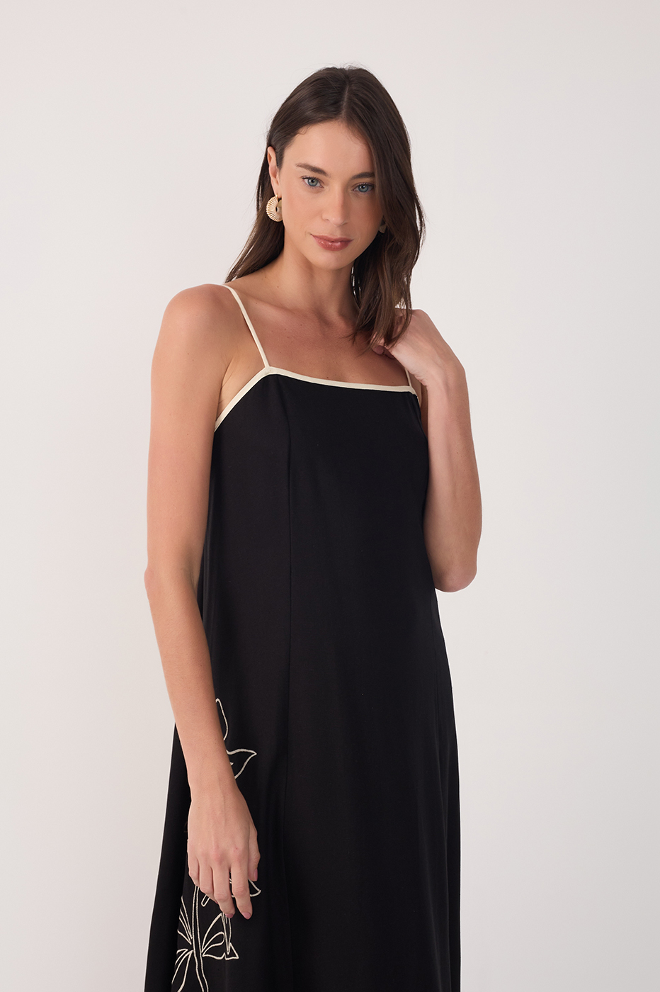 CROPPED LINEN FLORAL EMBROIDERED DRESS_3