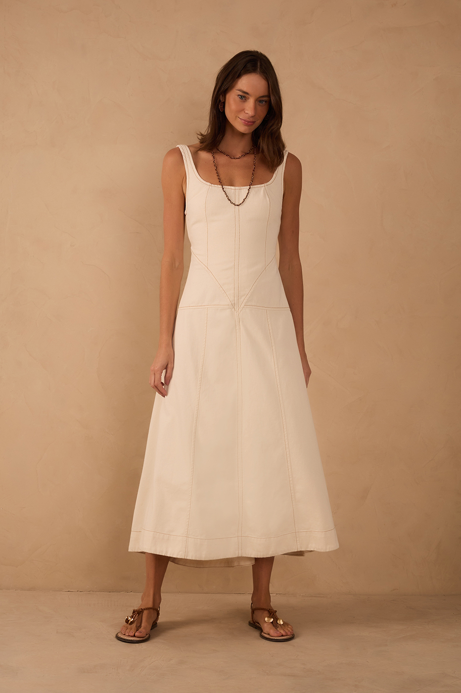 Off-White Topstitching Twill Midi Dress_1