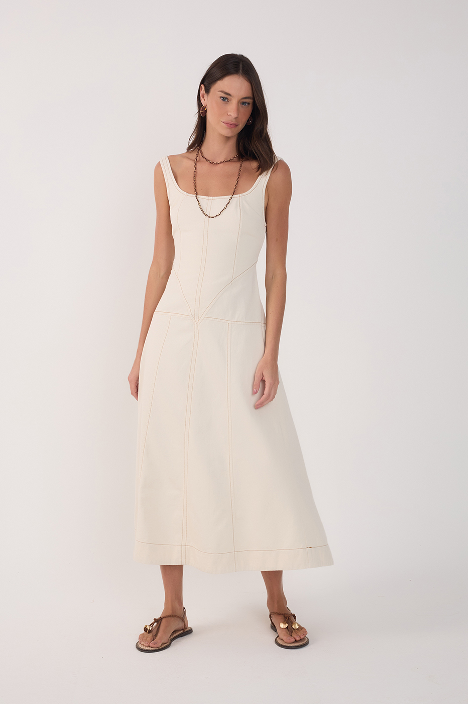 Off-White Topstitching Twill Midi Dress_2