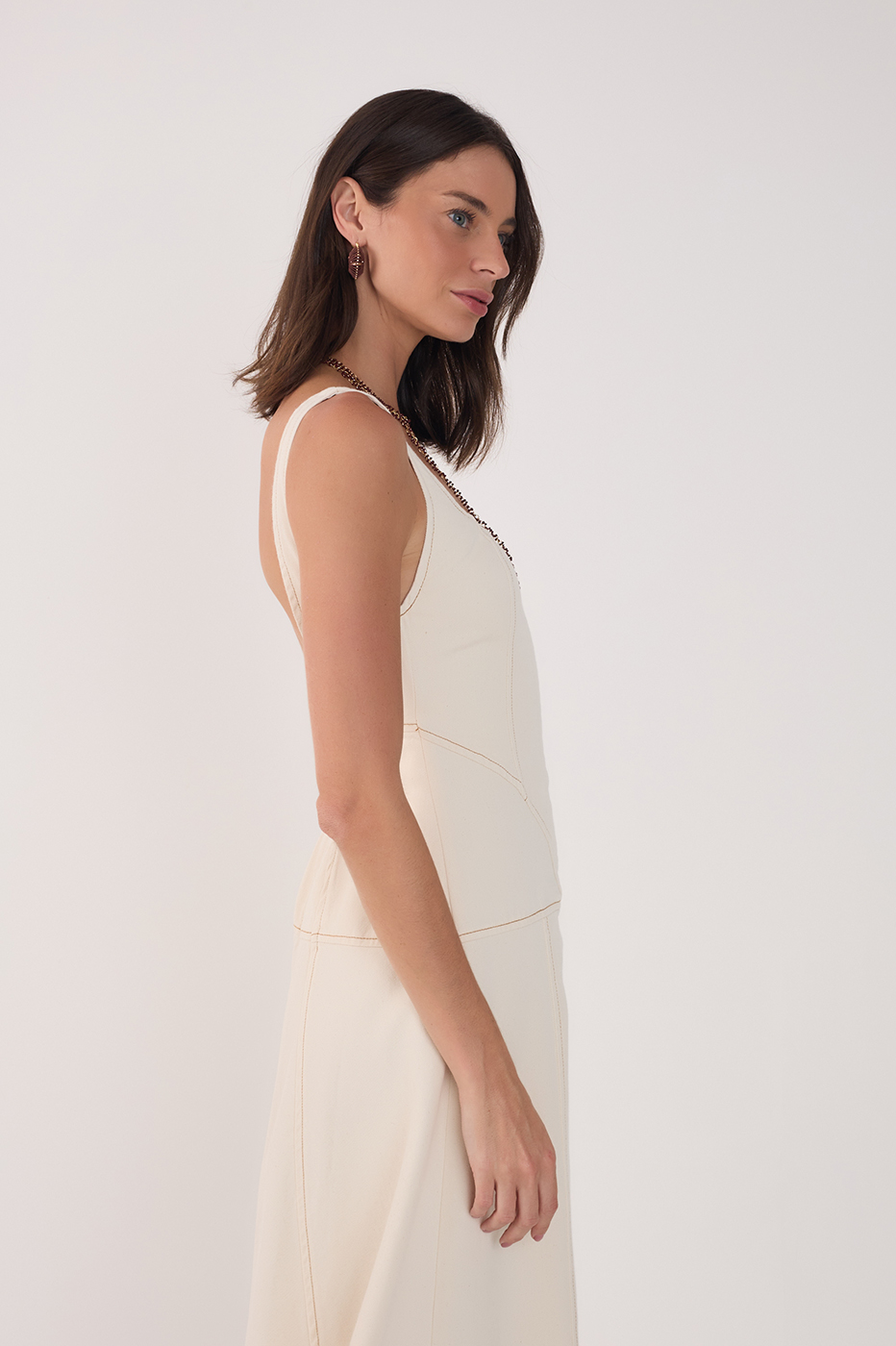 Off-White Topstitching Twill Midi Dress_4