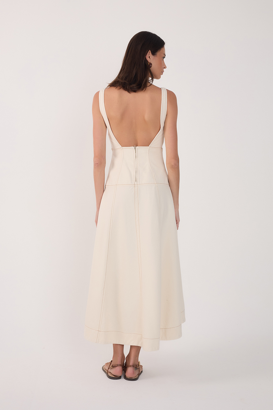 Off-White Topstitching Twill Midi Dress_6