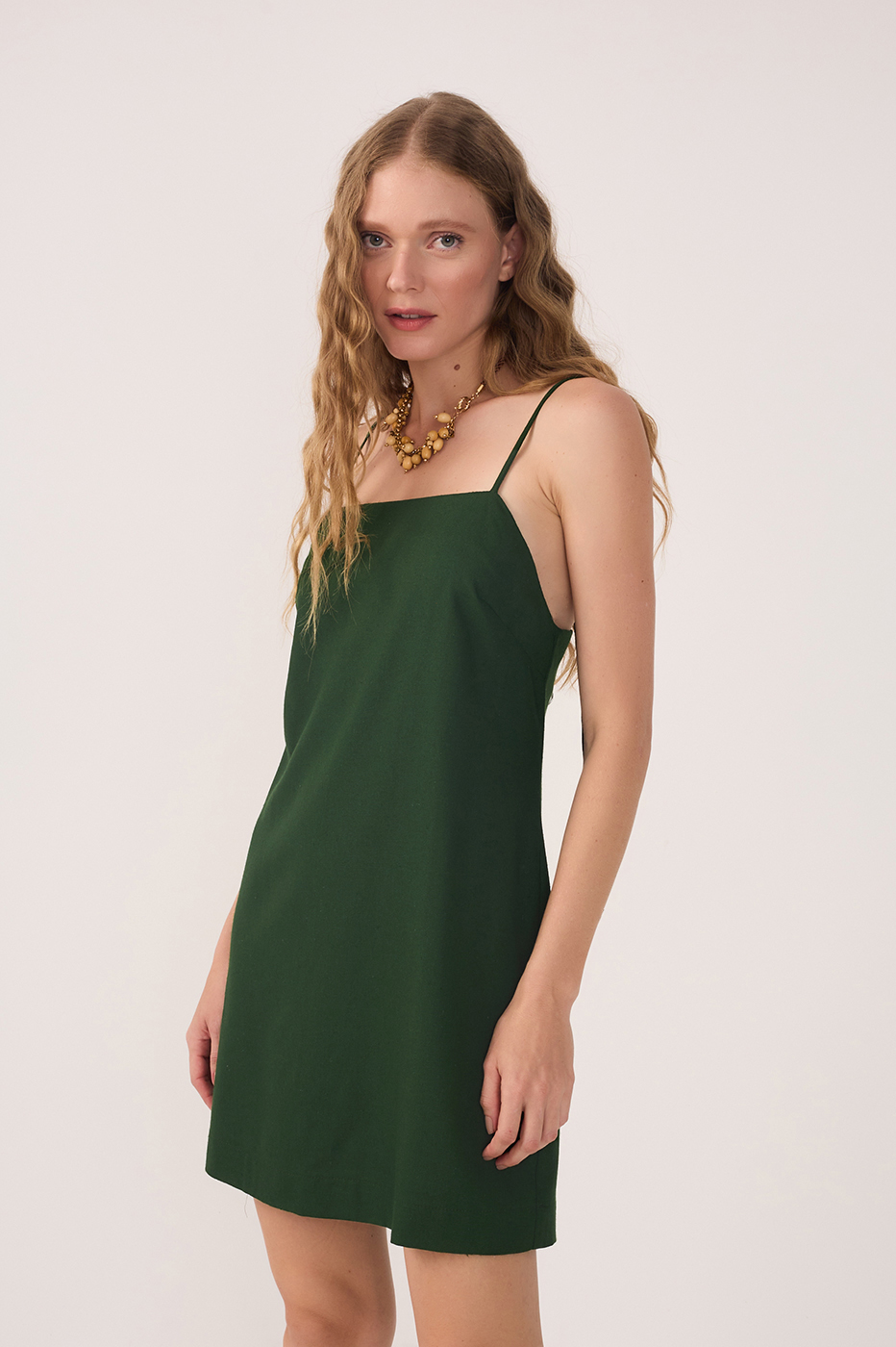 Green Sleeveless Linen Mini Dress_4