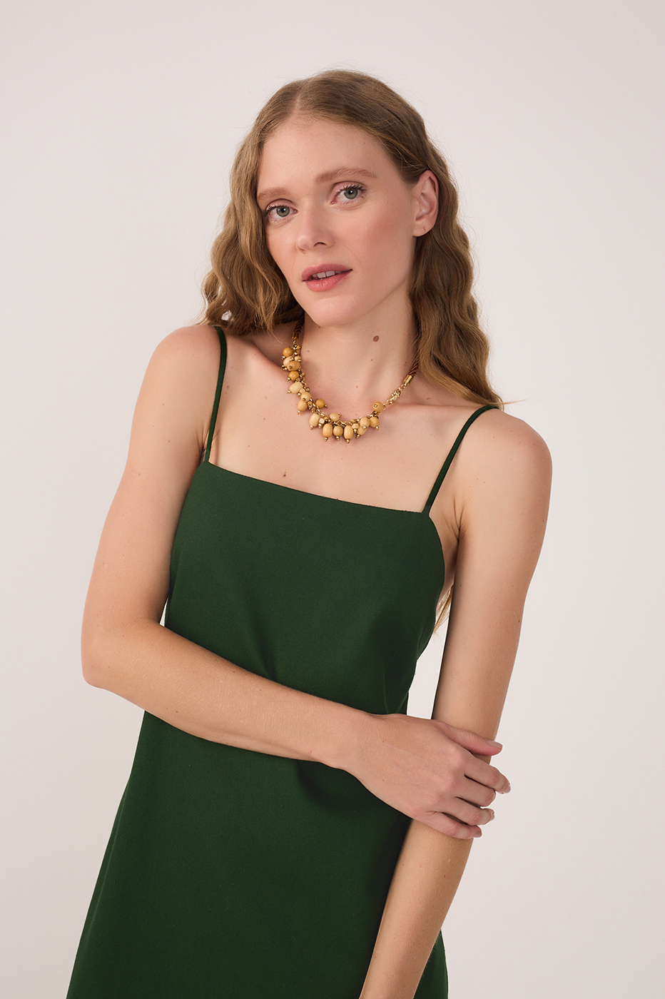 Green Sleeveless Linen Mini Dress_5