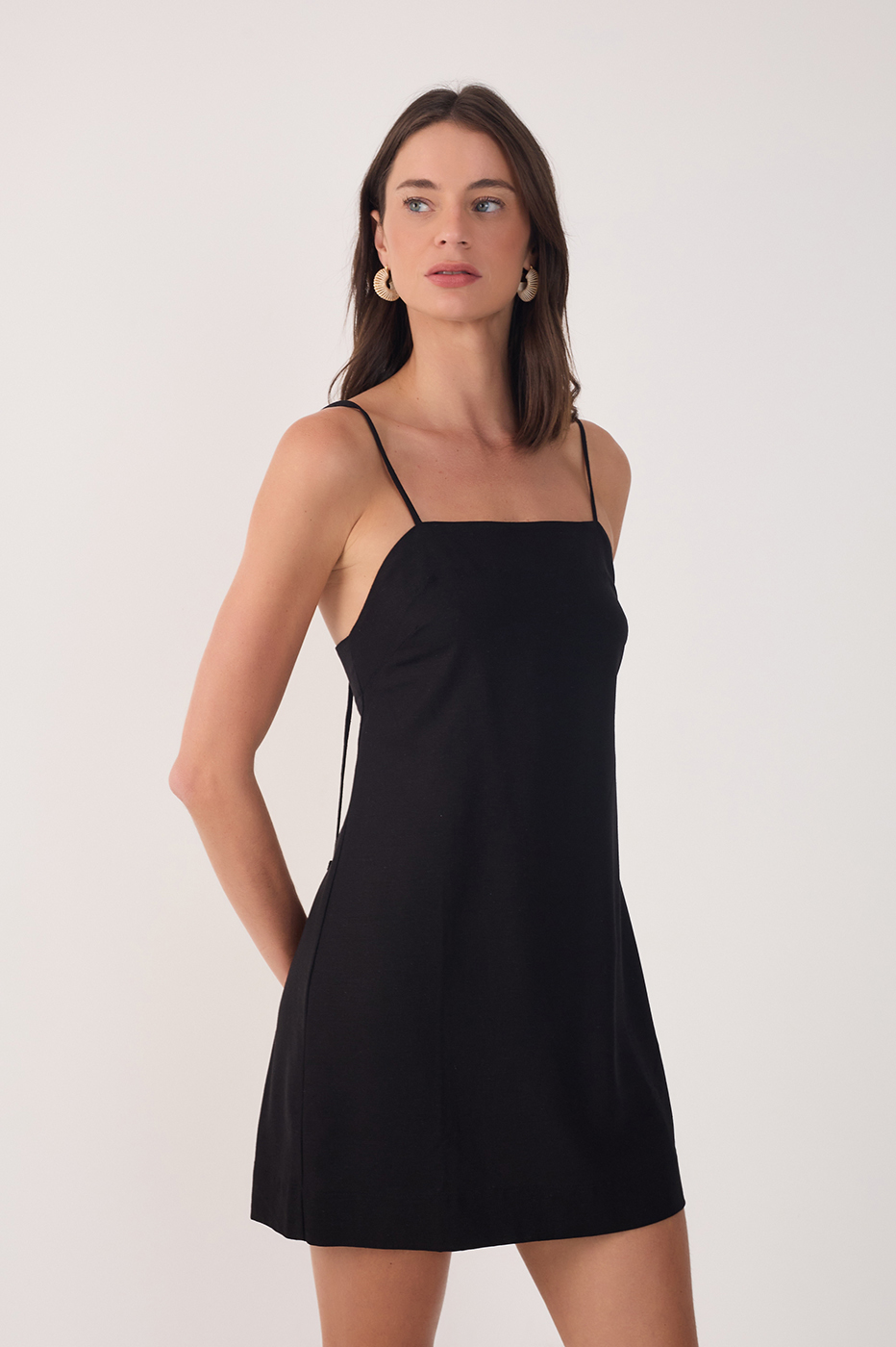 Black Sleeveless Linen Mini Dress_3