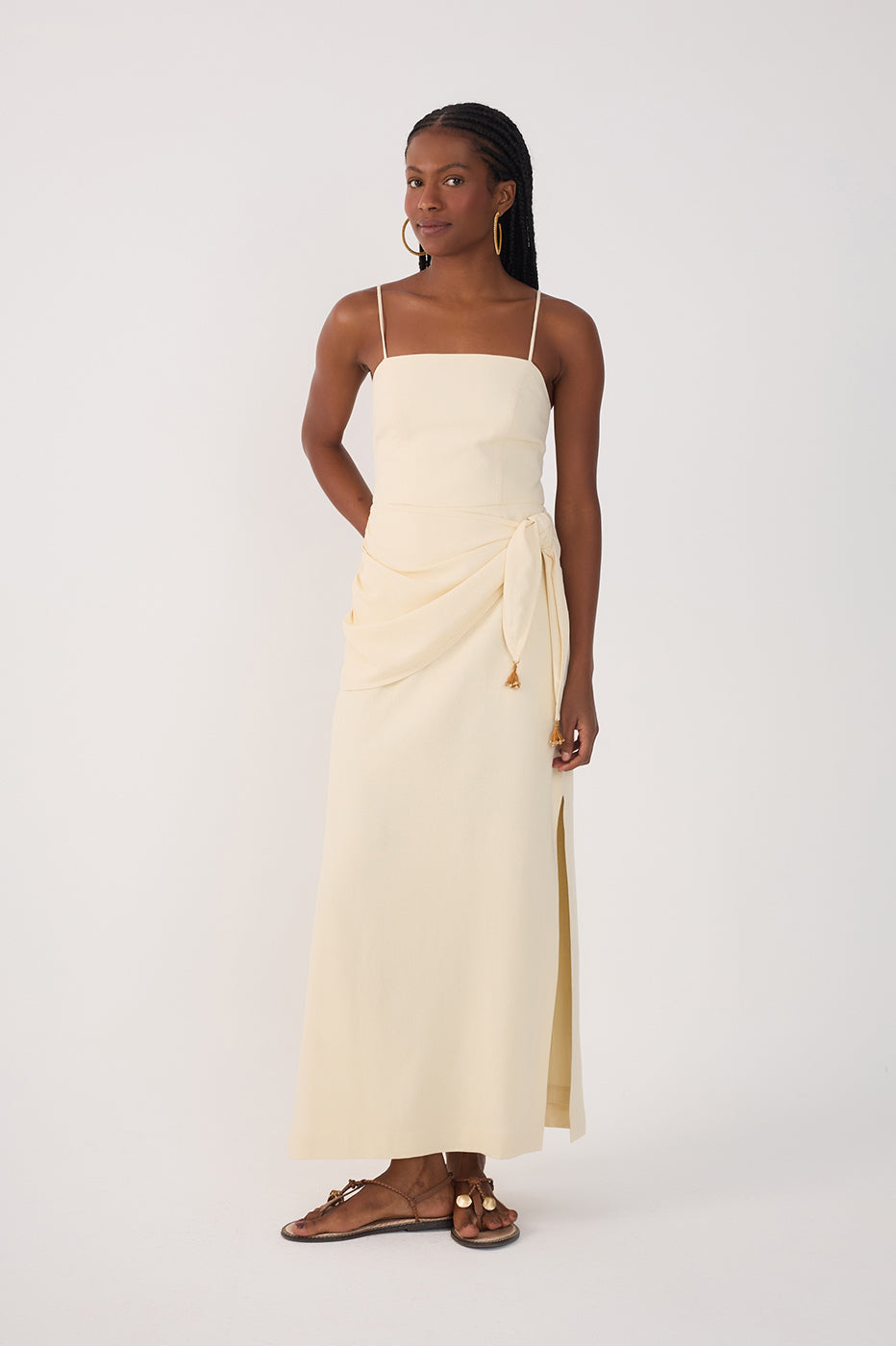 Beige Wrap Waist Side Slits Maxi Dress_2