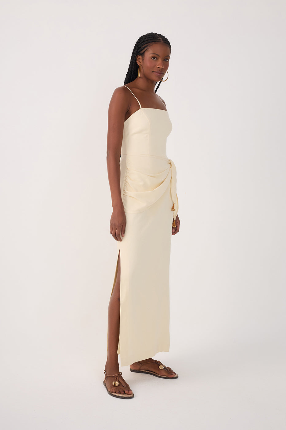 Beige Wrap Waist Side Slits Maxi Dress_3