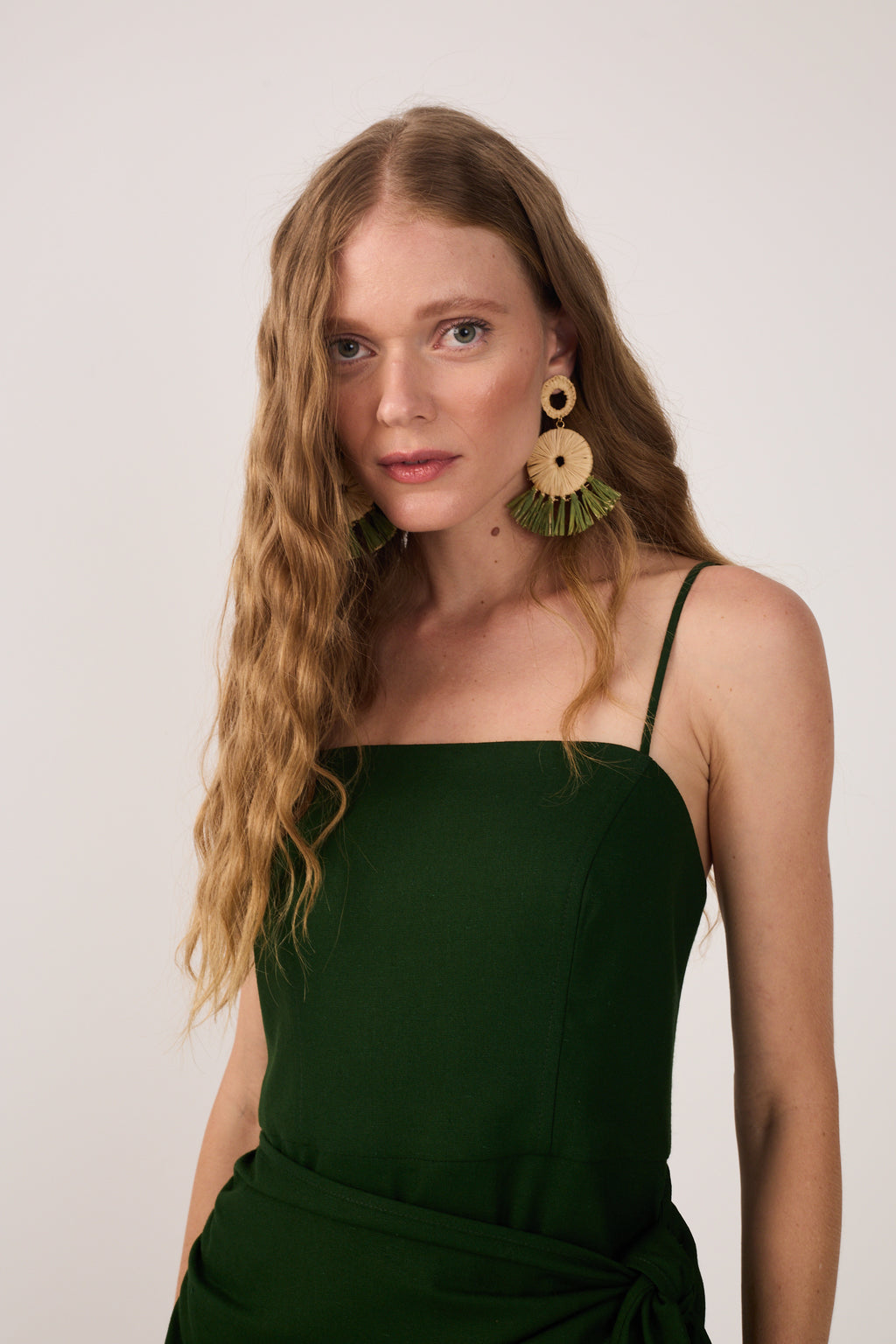 Green Wrap Waist Linen Maxi Dress_4