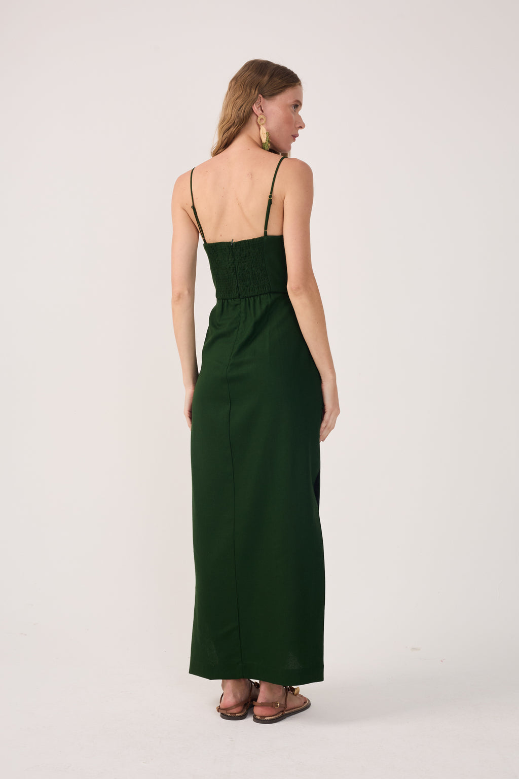 Green Wrap Waist Linen Maxi Dress_6