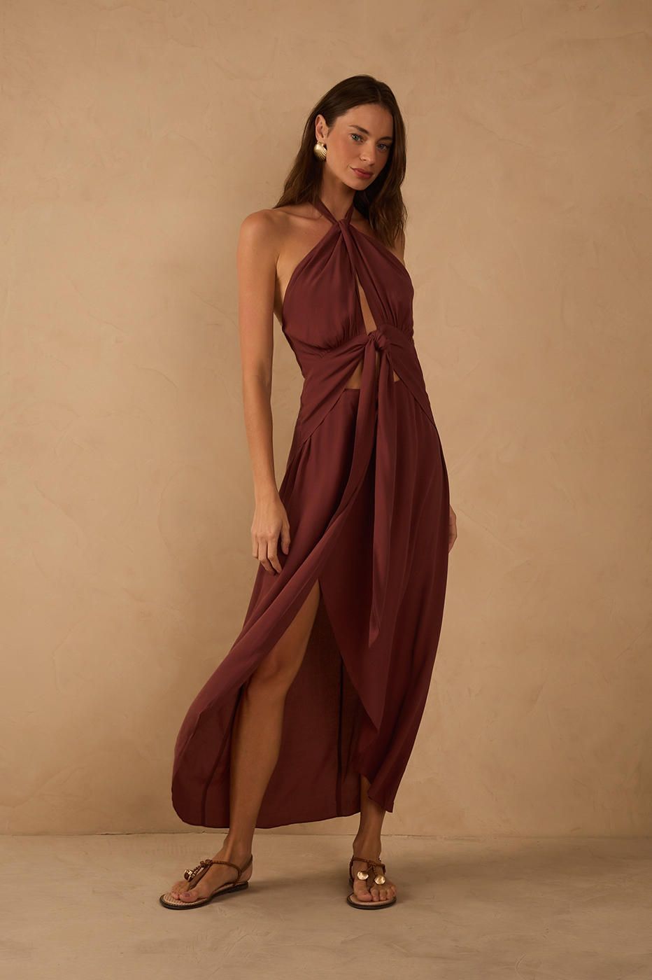 Midi Crepe Twisted Neckline Dress_1